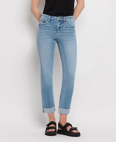 Flying Monkey Women's Mid Rise Cuffed Slim Straight Jeans