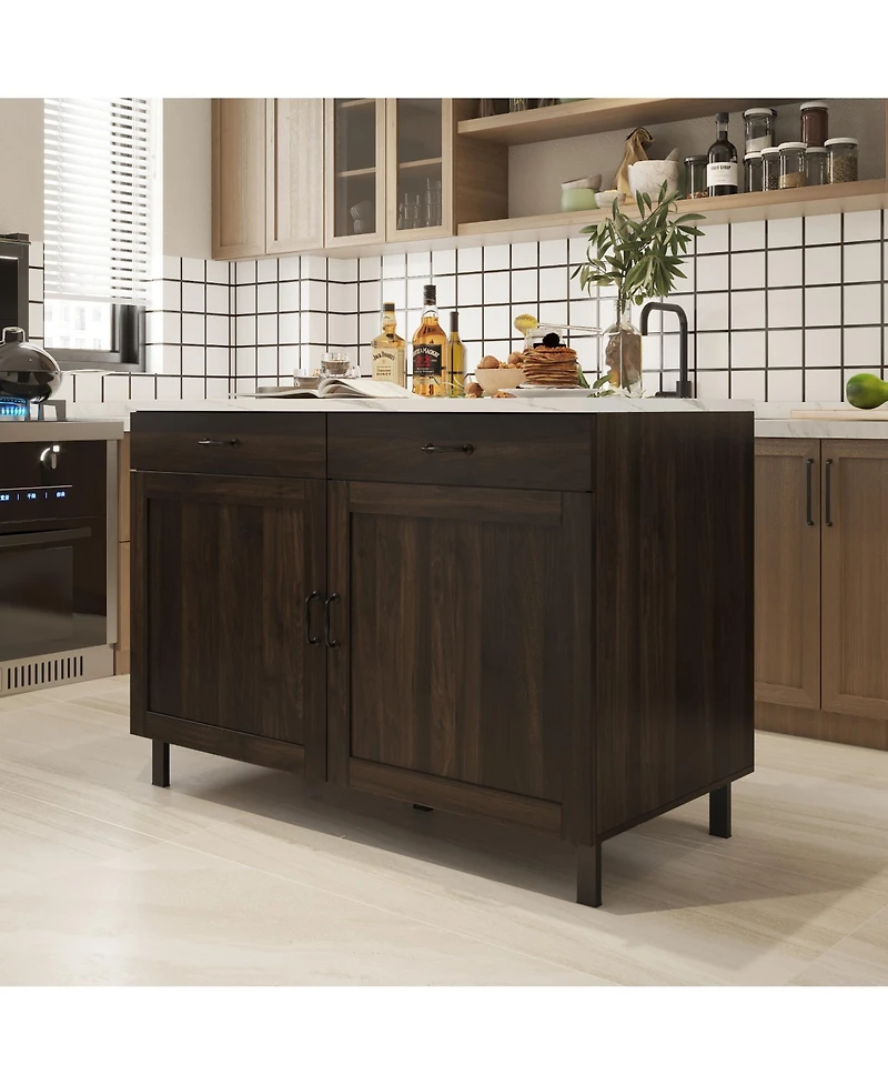 Homsee Marble patterned wooden multifunctional storage cabinet with two doors and two drawers, pantry