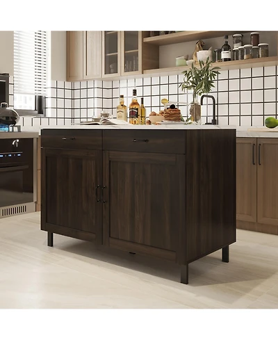 Homsee Marble patterned wooden multifunctional storage cabinet with two doors and two drawers, pantry