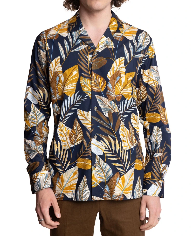 Paisley & Gray Men's Slim Fit Long Sleeve Foliage Print Button-Front Camp Shirt