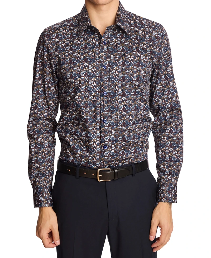 Paisley & Gray Men's Parker Slim Fit Long Sleeve Abstract Print Button-Front Shirt