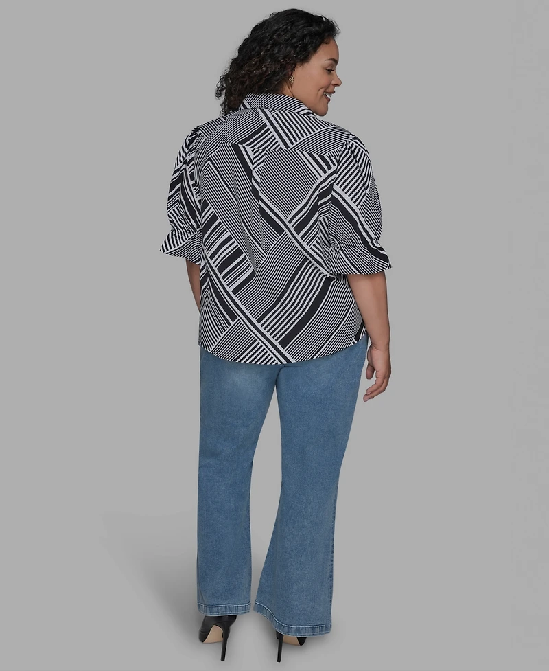 Karl Lagerfeld Paris Plus Geo-Print Puff-Sleeve Shirt