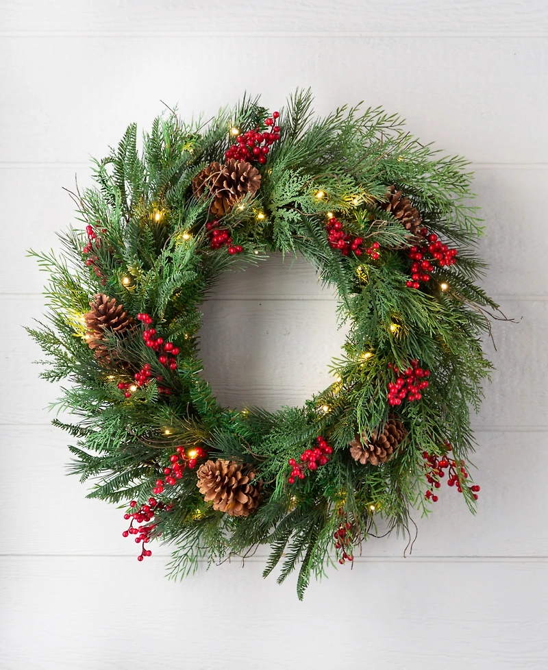 Balsam Hill 28" Outdoor Berry Pine Pre-Lit Wreath
