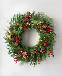 Balsam Hill 28" Outdoor Berry Pine Pre-Lit Wreath