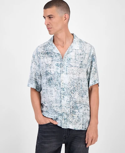 Guess Short Sleeve Paisley Button-Front Camp Shirt