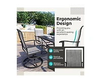 Outdoor 5-Piece Metal Patio Dining Set with and 4 Textilene Swivel Chairs and Square Table in Beige