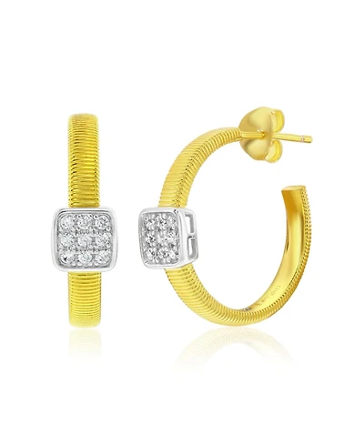 Suzy Levian Golden Helix Sterling Silver & Cubic Zirconia Pave Coil Huggie Hoop Earrings