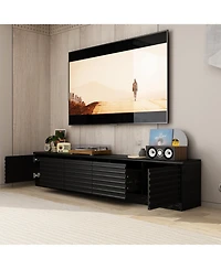 Tv stand with two doors and three drawers, multi-purpose media console, black wood entertainment center