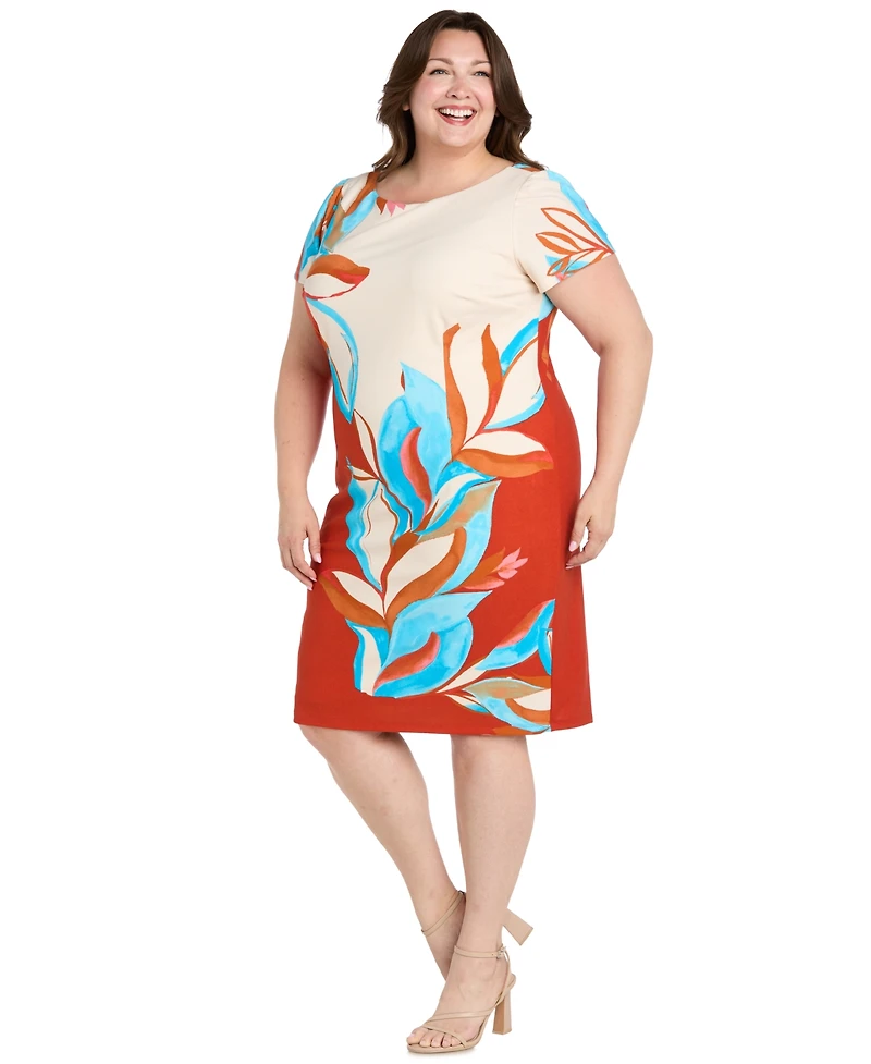 R & M Richards Plus Printed Colorblocked Sheath Dress