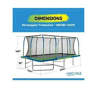 Plexalife - Mega 10' X 17' Gymnastics Style, Rectangular Trampoline Set with Premium Top-Ring Enclosure System