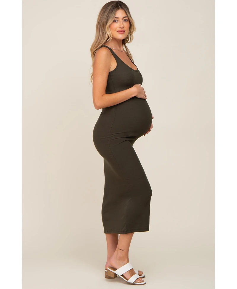 Pinkblush Maternity Black Ribbed Basic Maxi Dress