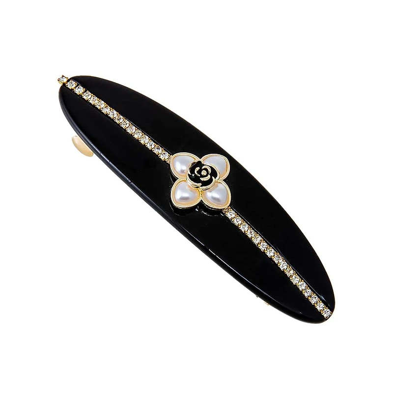 Pearl Flower W/ Rhinestone Hair Barrette By Adina Eden