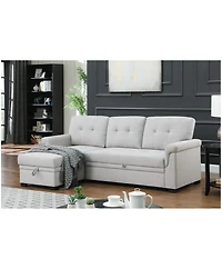 Homlux 84"W Light Gray Linen Reversible Sleeper Sectional Sofa with Storage Chaise