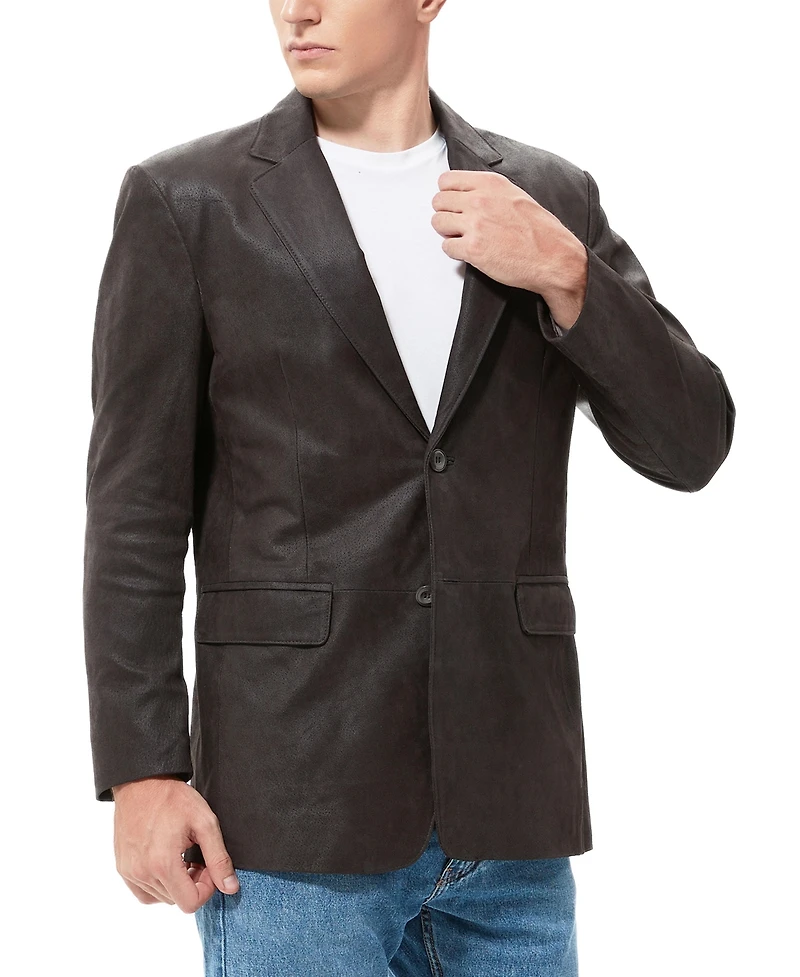 Bgsd Men's Men Classic Two-Button Distressed Leather Blazer