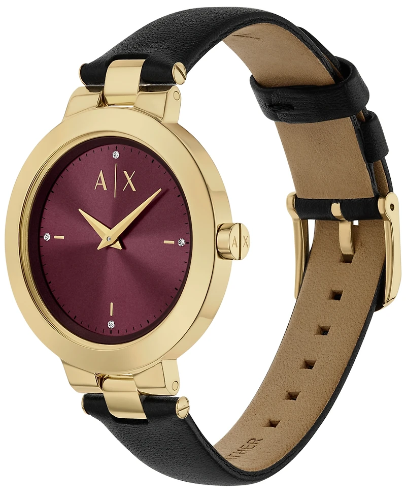 A|X Armani Exchange Women's Quartz Two-Hand Black Leather Watch, 36mm