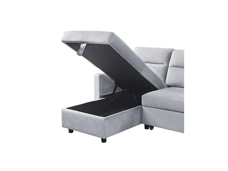 Homlux 81.5"W Light Gray Velvet Reversible Sleeper Sectional Sofa with Storage Chaise and Side Pocket