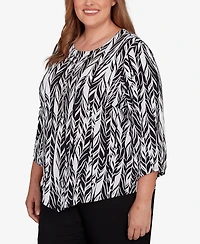 Alfred Dunner Plus Classic Puff Print Abstract Feather Crew Neck Top