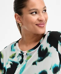 I.n.c. International Concepts Plus Printed Mesh Short-Sleeve Top, Macy's Exclusive