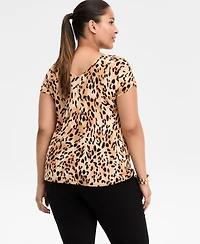 I.n.c. International Concepts Plus Animal Print Short-Sleeve Sweater, Macy's Exclusive