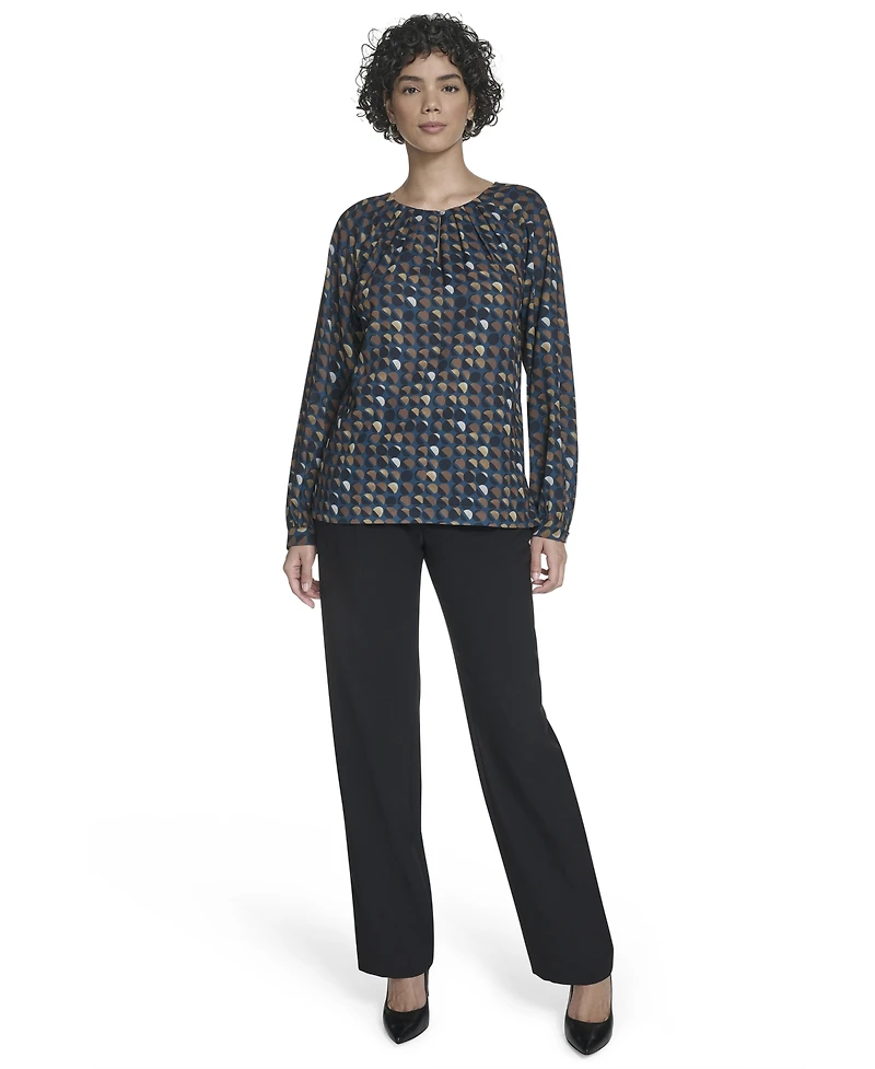 Calvin Klein Women's Printed Georgette Long-Sleeve Blouse