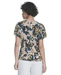 Calvin Klein Women's Printed Flutter-Sleeve V-Neck Top