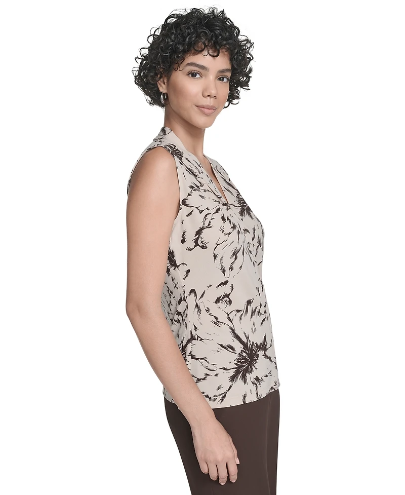 Calvin Klein Women's Printed Sleeveless V-Neck Blouse