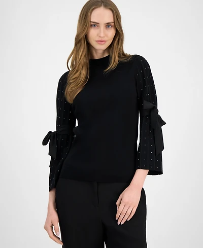 Anne Klein Women's Embellished Bow-Sleeve Crewneck Top