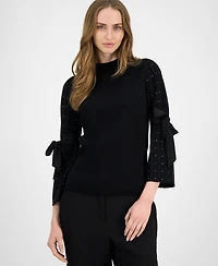 Anne Klein Women's Embellished Bow-Sleeve Crewneck Top