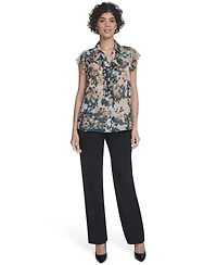 Calvin Klein Women's Printed Flutter-Sleeve Ruffle Blouse
