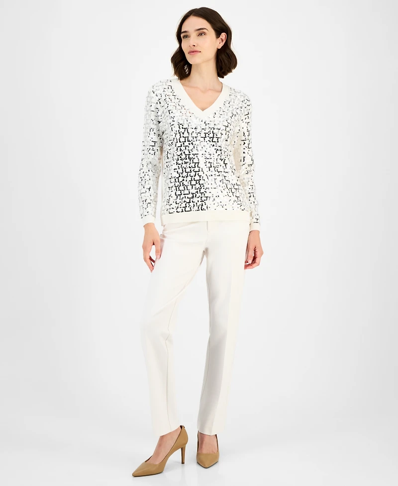 Anne Klein Women's Zig-Zag Sequin Sweater