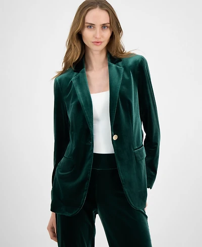 Anne Klein Women's Velvet One-Button Notch-Collar Jacket