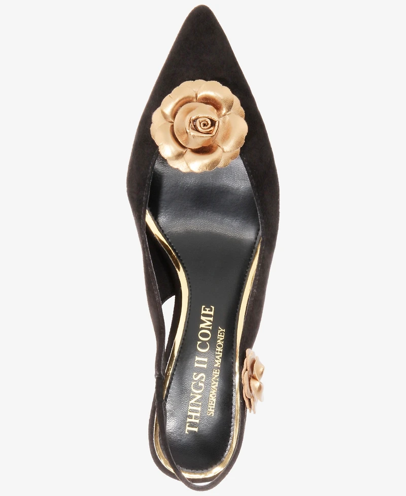 Things Ii Come Women's Leza Luxurious Slingback Block-Heel Ballet Pumps