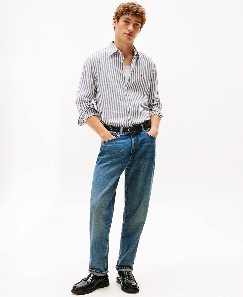 Tommy Hilfiger Men's Pigment-Dyed Stripe Linen Button Up Shirt