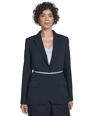 Calvin Klein Women's Pinstripe Belted One-Button Jacket