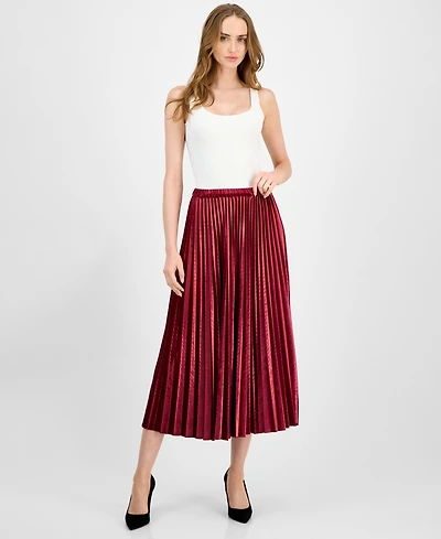 Anne Klein Women's Velvet Pleated Flared Midi Skirt