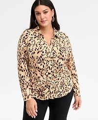 I.n.c. International Concepts Plus Printed Gathered Collared Shirt, Macy's Exclusive