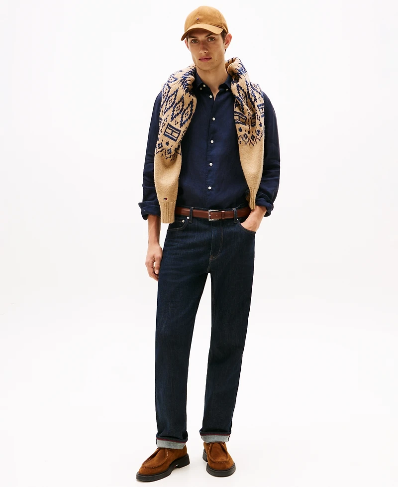Tommy Hilfiger Men's Pigment-Dyed Linen Button-Down Long Sleeve Shirt