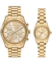 Michael Kors His and Hers Lexington Chronograph and Three-Hand Gold-Tone Stainless Steel Watch Gift Set, 44mm and 26mm