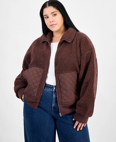 Hippie Rose Trendy Plus Fleece Quilted-Pocket Jacket