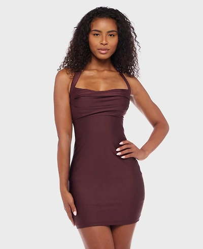 B Darlin Juniors' Shiny-Knit Halter Bodycon Dress