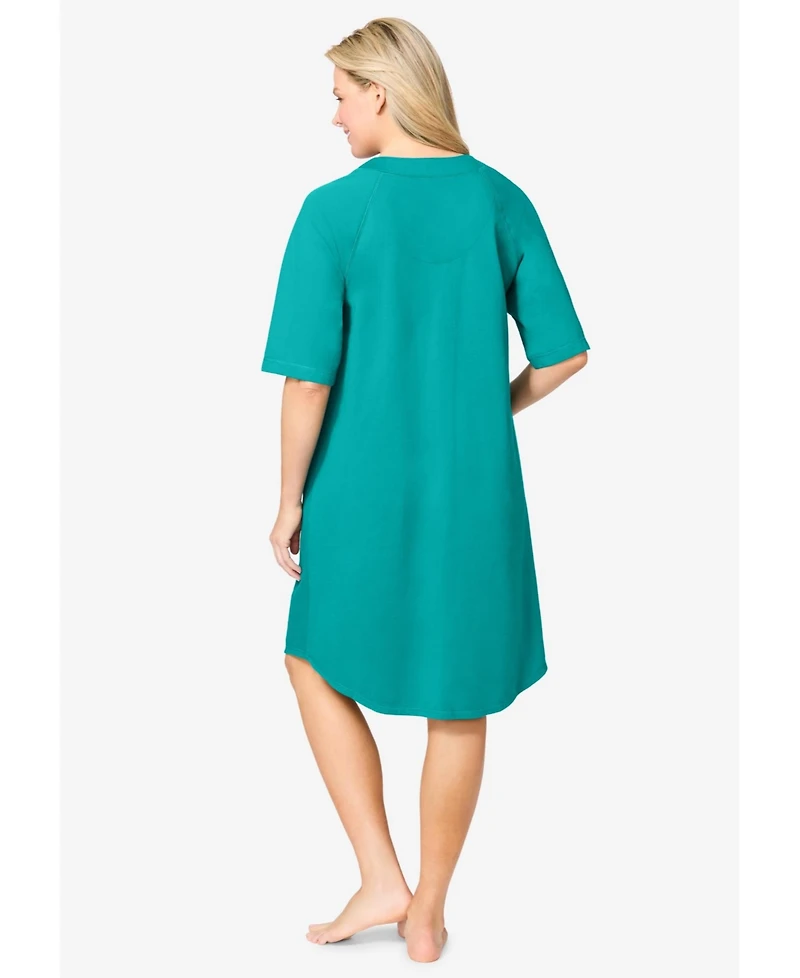 Dreams & Co. Plus Short French Terry Zip-Front Robe