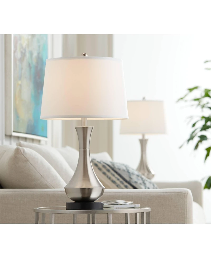 360 Lighting Simon Modern Table Lamps 25 1/2" High Set of 2 Brushed Nickel with Usb Charging Port White Fabric Drum Shade for Bedroom Living Room