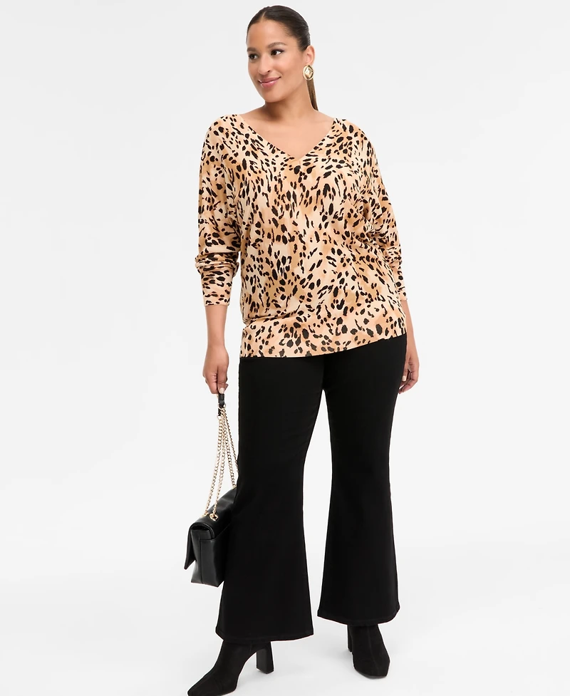 I.n.c. International Concepts Plus Animal Print V-Neck Sweater, Macy's Exclusive