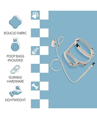 Teddy Boucle Adjustable H Harness Leash Walk Set with Poop Bag Pouch
