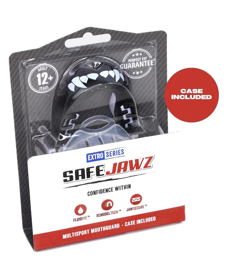 SafeJawz Extro Dual Layer Mouth Guard with Case for Basketball, Lacrosse, Football, Mma, Hockey, Wrestling - Junior Up to 11 Years Goldie