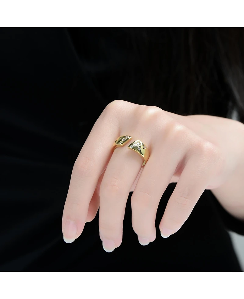 Rachel Glauber 14K Gold Plated with Clear Cubic Zirconia Open Band Ring