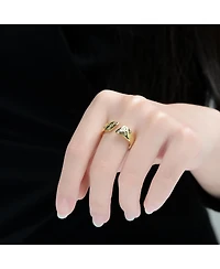 Rachel Glauber 14K Gold Plated with Clear Cubic Zirconia Open Band Ring
