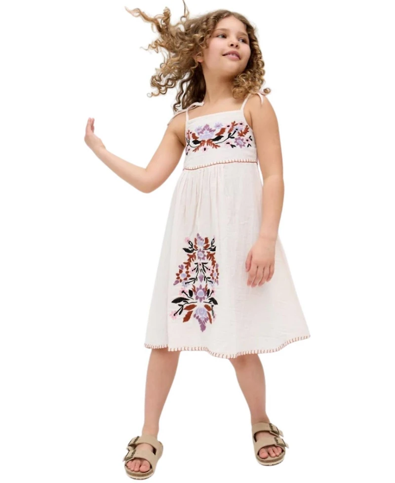 Raffya Kids Little Girls Furla Smocked Panel Embroidered Dress Cream