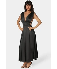 Bebe Women's Satin V-Neck Cutout Maxi Dress