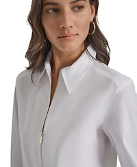 Dkny Jeans Women's Collared Cotton Poplin Zip-Front Shirt